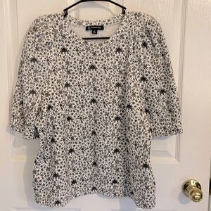 INC International Pullover Sweatshirt, Floral Crew Neck Puff Sleeves, Size XL